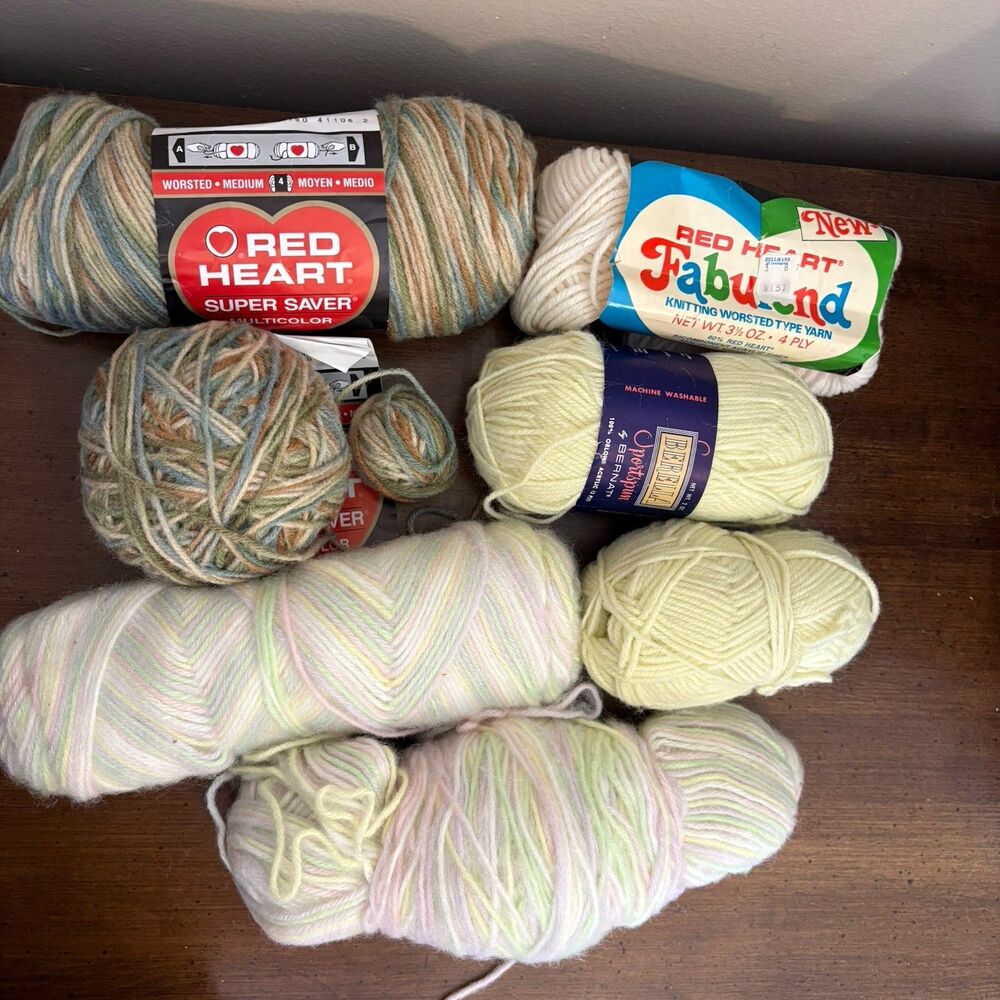 Mixed Lot Of Yarn Creams Yellows Neutral Red Heart Bernat Berelle Variagated